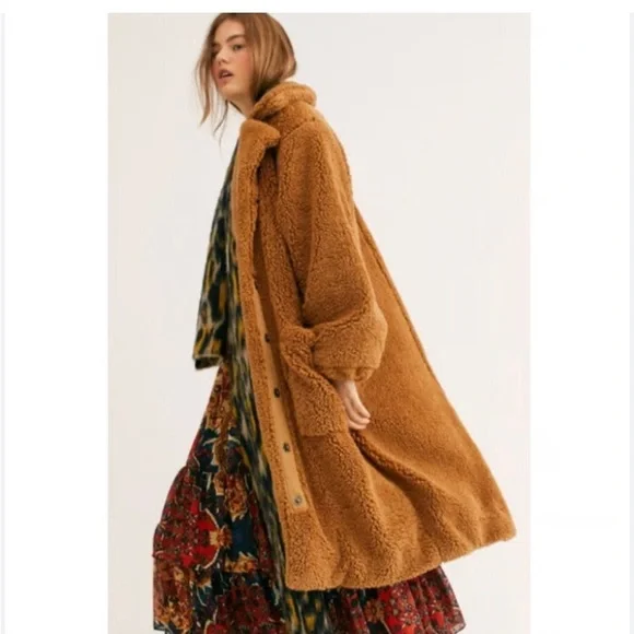 FREE PEOPLE Tessa Teddy Coat Rust Brown Size Large NWOT - Picture 2 of 7